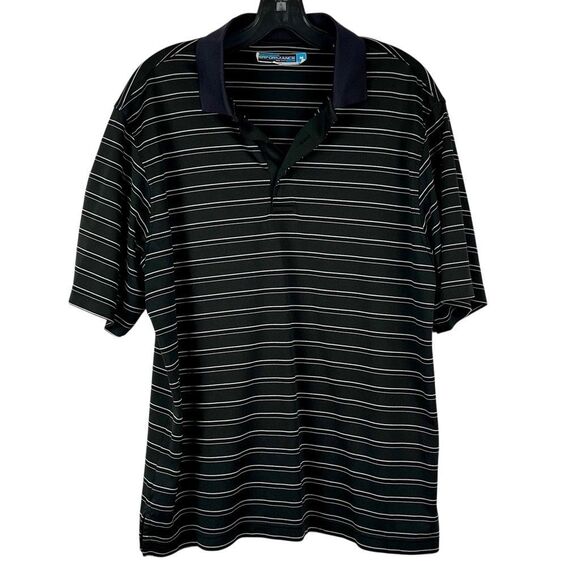 Roundtree & Yorke Performance Striped Polo Black White Medium - Picture 1 of 8